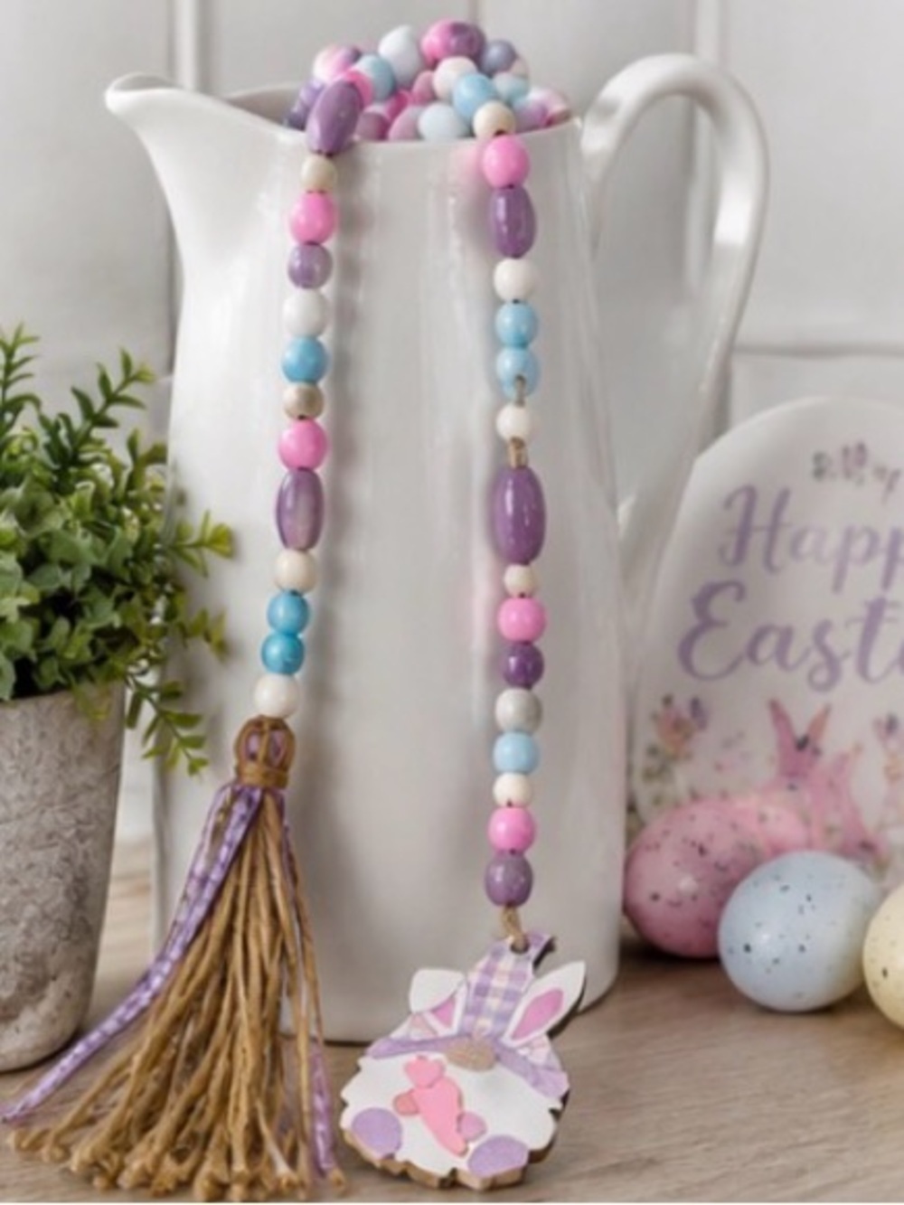 Pastel Easter Bunny Beaded Garland Rope Decor Tassel